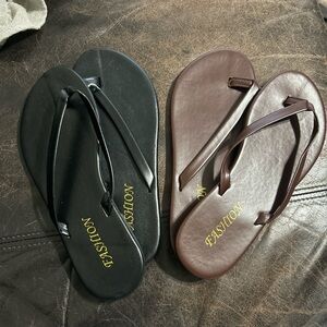 SHEIN Black and Brown Women's Flip Flops